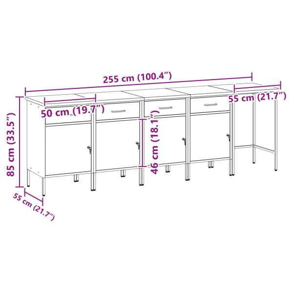 5-teiliges Arbeitskabinen- und Ecktisch-Set in Rot aus Holzwerkstoff