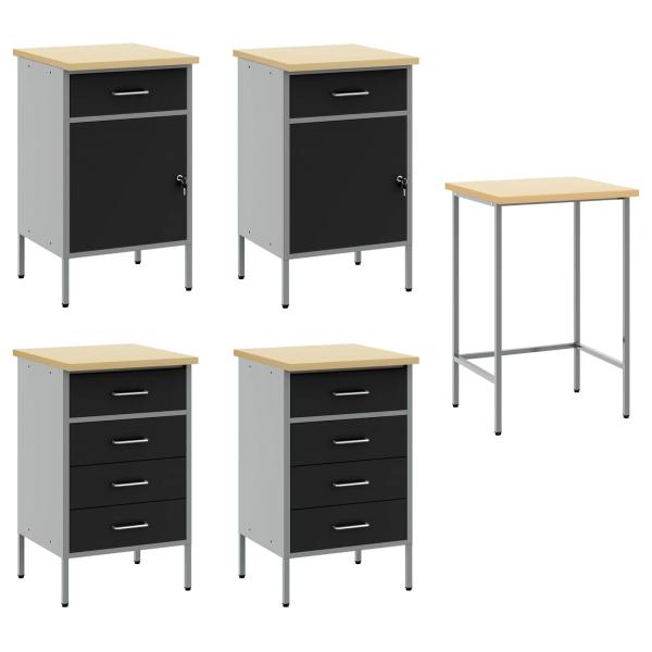 Arbeitsschrankset mit Schubladen mit Speicher 5 stk. Schwarz