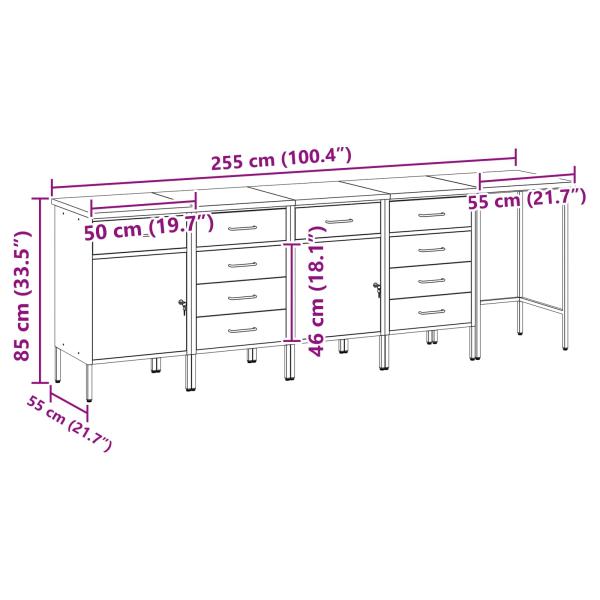 5-teiliges Werkstatt-Schrank- und Ecktisch-Set aus rotem Holzwerkstoff