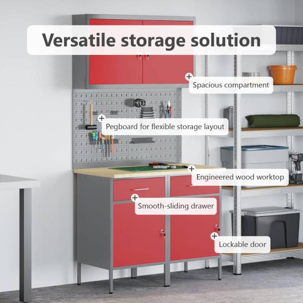 5-teiliges Werkbank-Set in Rotem Stahl