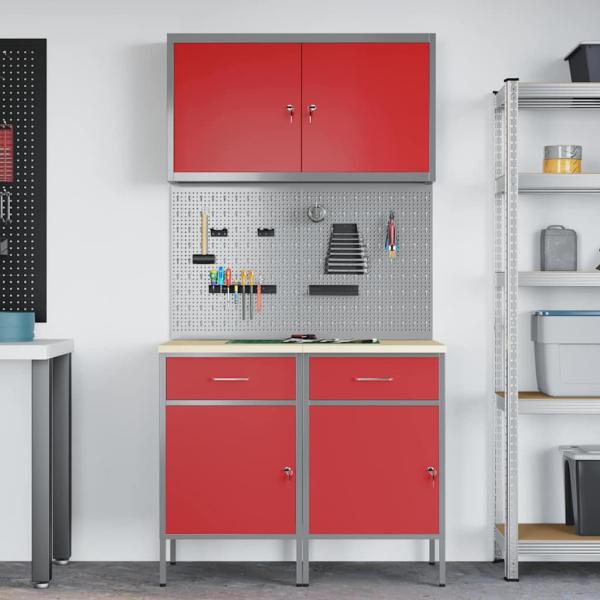 5-teiliges Werkbank-Set in Rotem Stahl
