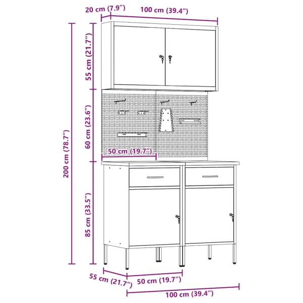 5-teiliges Werkbank-Set in Rotem Stahl