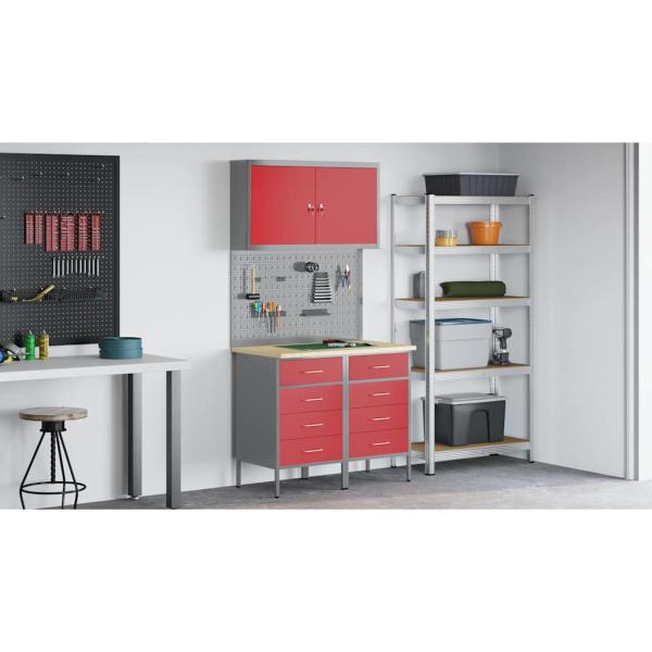 5-teiliges Werkbank-Set in Rot aus Stahl