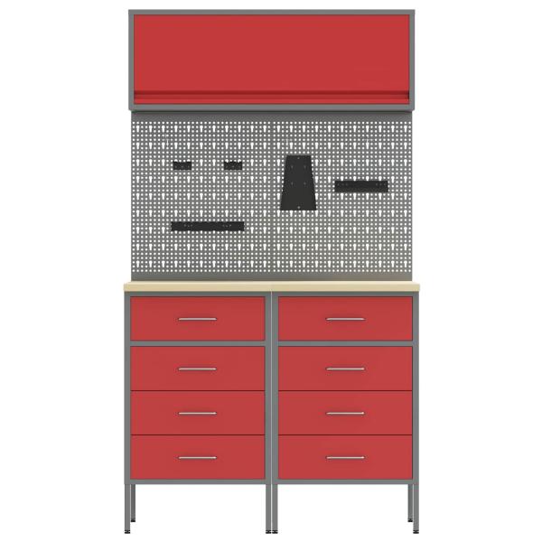 Arbeitsschrankset mit Schubladen mit Regal 5 stk. Rot