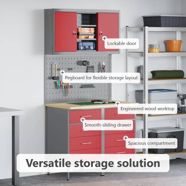 Arbeitsschrankset mit Schubladen mit Regal 5 stk. Rot