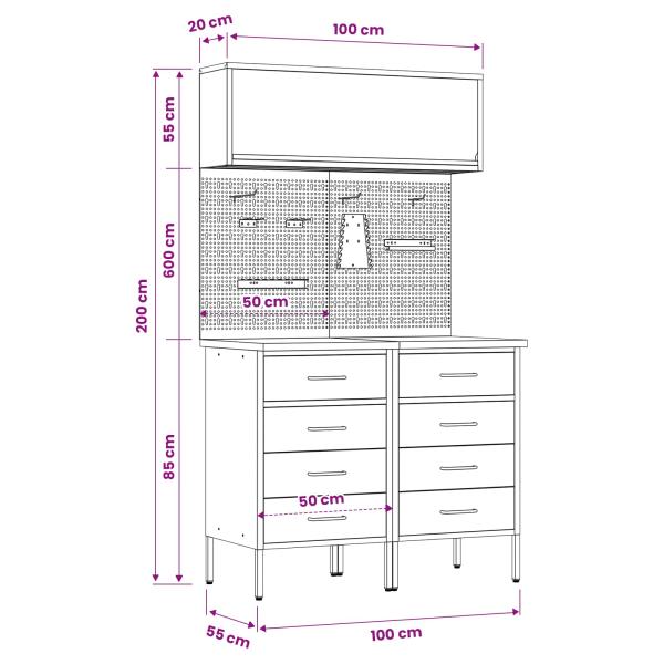 Arbeitsschrankset mit Schubladen mit Regal 5 stk. Rot
