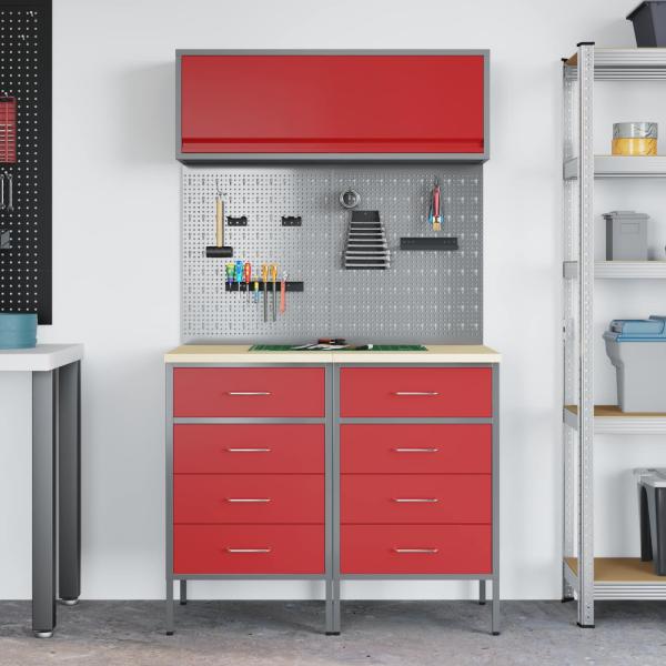 Arbeitsschrankset mit Schubladen mit Regal 5 stk. Rot