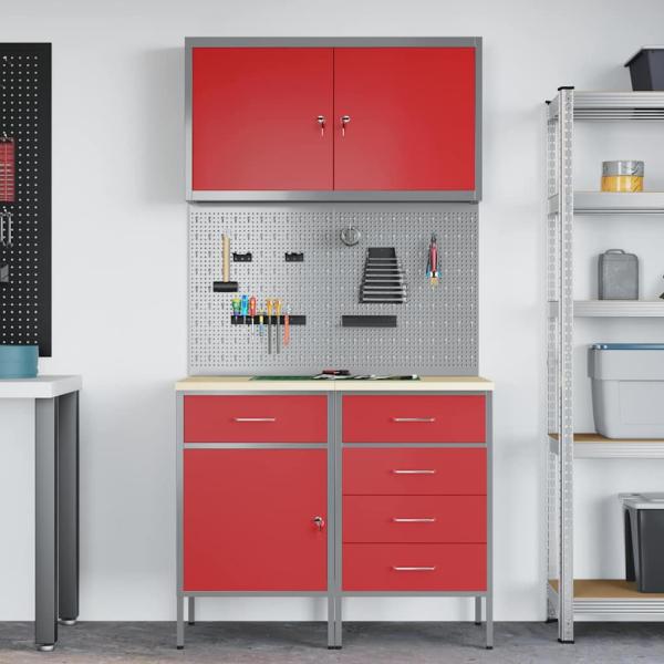 5-teiliges Werkbank-Set in Rot aus Stahl