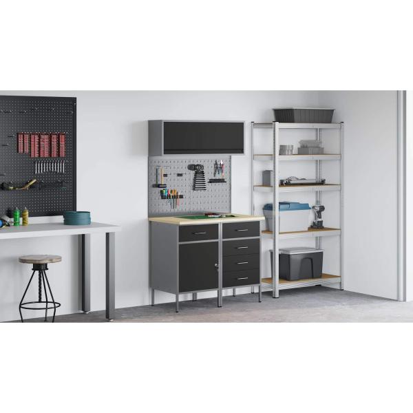Arbeitsschrankset mit Schubladen mit Regal 5 stk. Schwarz