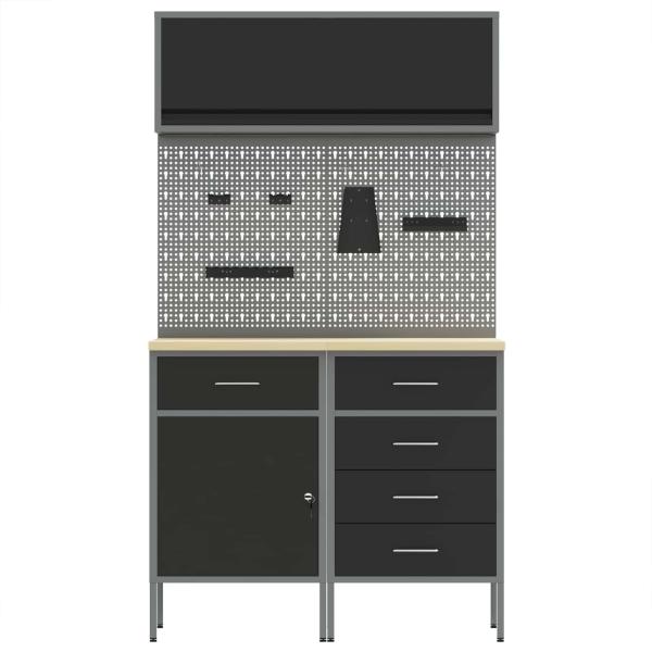 Arbeitsschrankset mit Schubladen mit Regal 5 stk. Schwarz