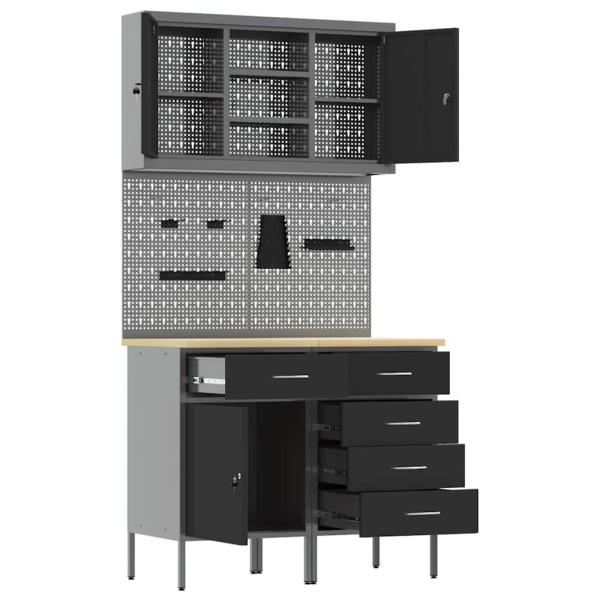 Arbeitsschrankset mit Schubladen mit Regal 5 stk. Schwarz