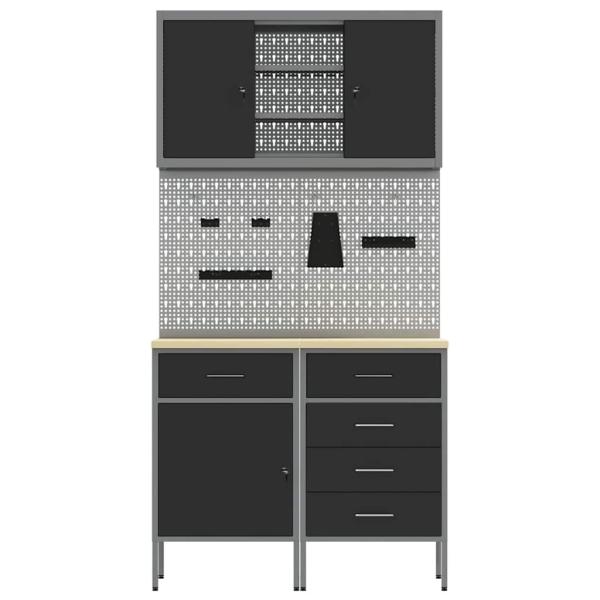 Arbeitsschrankset mit Schubladen mit Regal 5 stk. Schwarz
