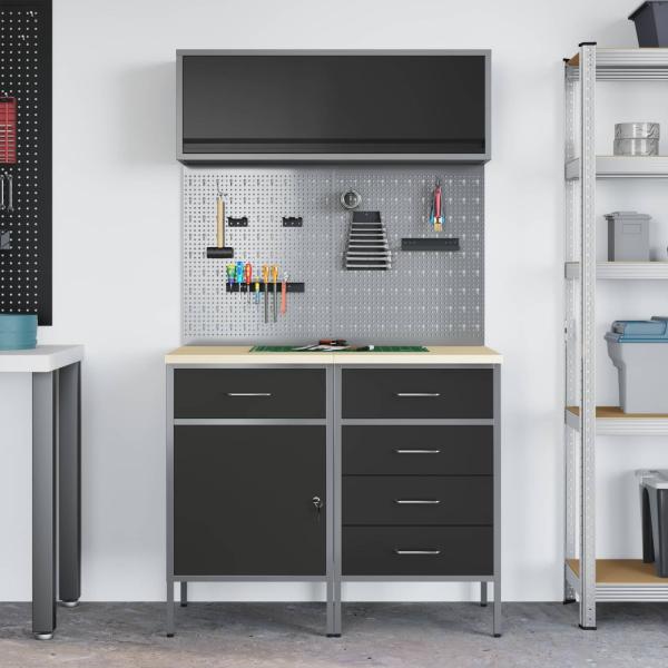 Arbeitsschrankset mit Schubladen mit Regal 5 stk. Schwarz