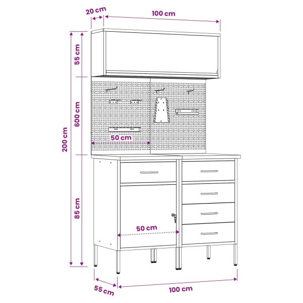 Arbeitsschrankset mit Schubladen mit Regal 5 stk. Schwarz