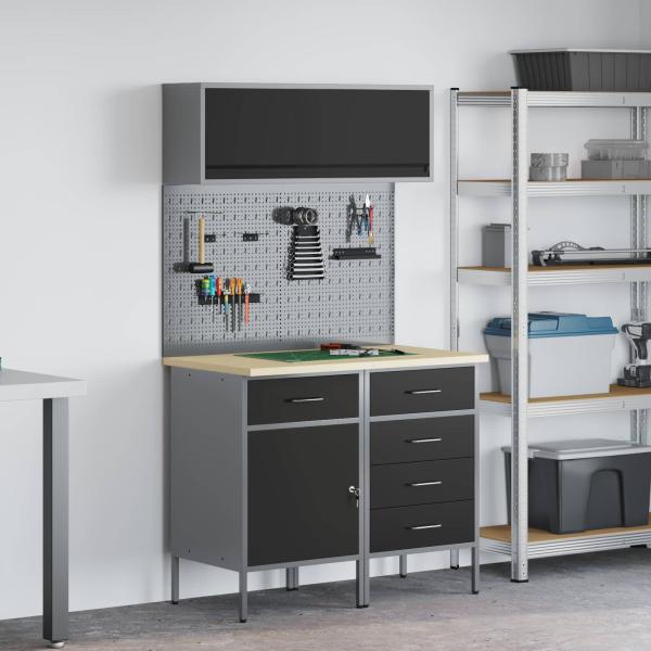 Arbeitsschrankset mit Schubladen mit Regal 5 stk. Schwarz