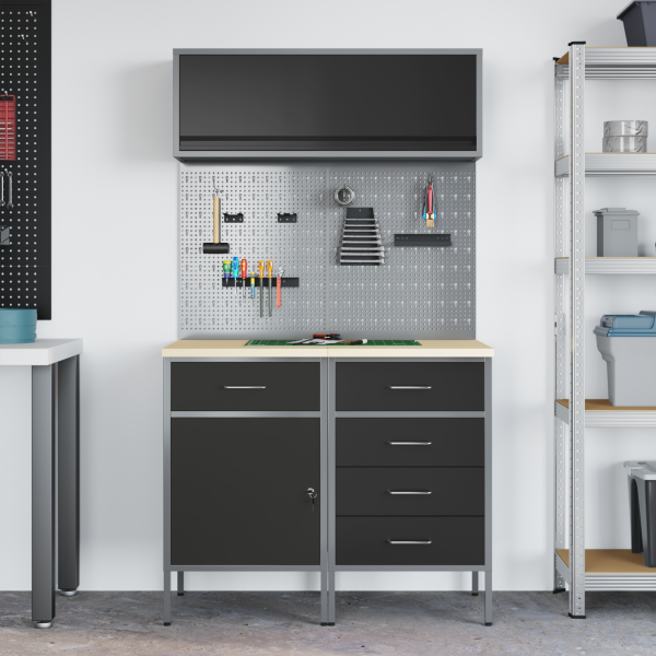 Arbeitsschrankset mit Schubladen mit Regal 5 stk. Schwarz