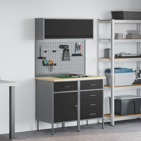 Arbeitsschrankset mit Schubladen mit Regal 5 stk. Schwarz