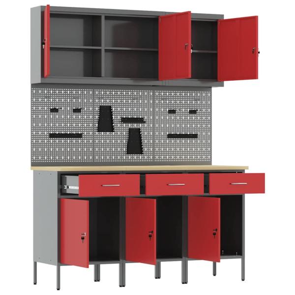 8-teiliges Werkbank-Set Rot Stahl