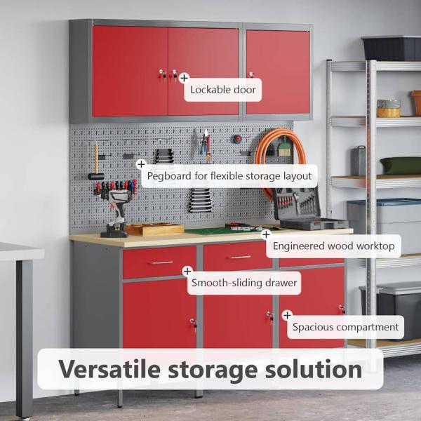 8-teiliges Werkbank-Set Rot Stahl