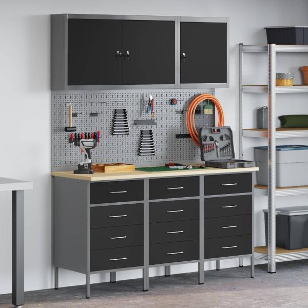 ARDEBO.de - 8-teiliges Werkbank-Set aus schwarzem Stahl