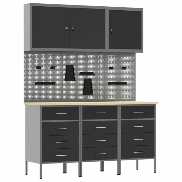 8-teiliges Werkbank-Set aus schwarzem Stahl