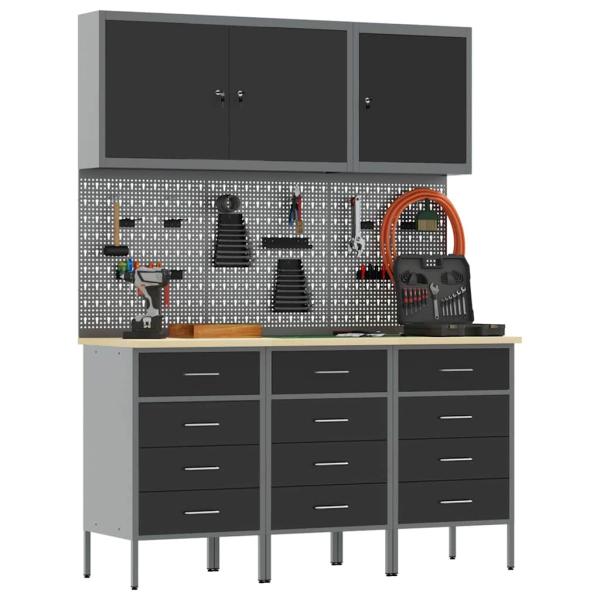 8-teiliges Werkbank-Set aus schwarzem Stahl