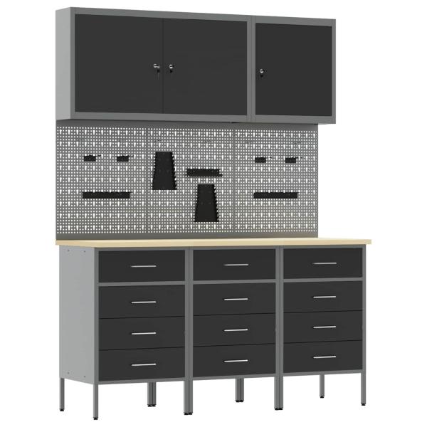 8-teiliges Werkbank-Set aus schwarzem Stahl