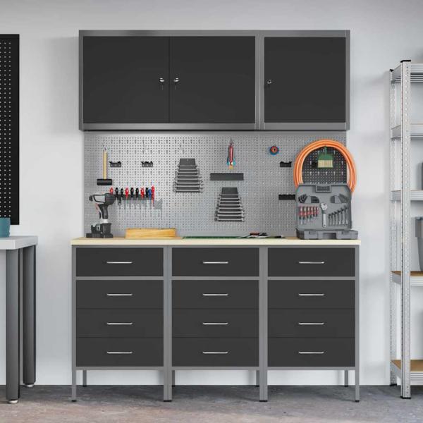 8-teiliges Werkbank-Set aus schwarzem Stahl