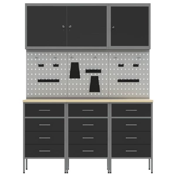 8-teiliges Werkbank-Set aus schwarzem Stahl