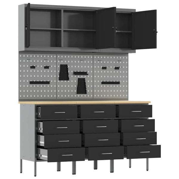 8-teiliges Werkbank-Set aus schwarzem Stahl