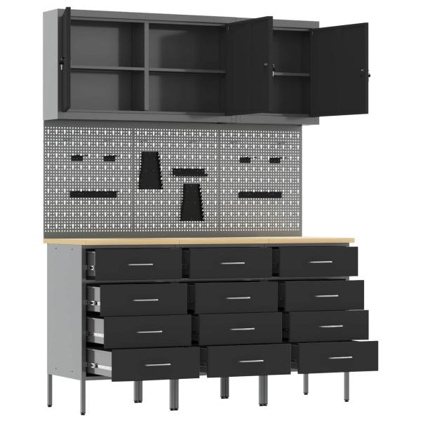 8-teiliges Werkbank-Set aus schwarzem Stahl