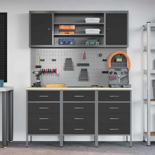 7-teiliges Werkbank-Set Schwarz Stahl