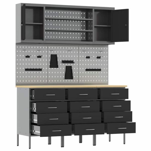 7-teiliges Werkbank-Set Schwarz Stahl