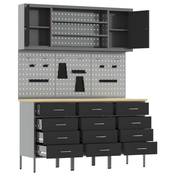 7-teiliges Werkbank-Set Schwarz Stahl