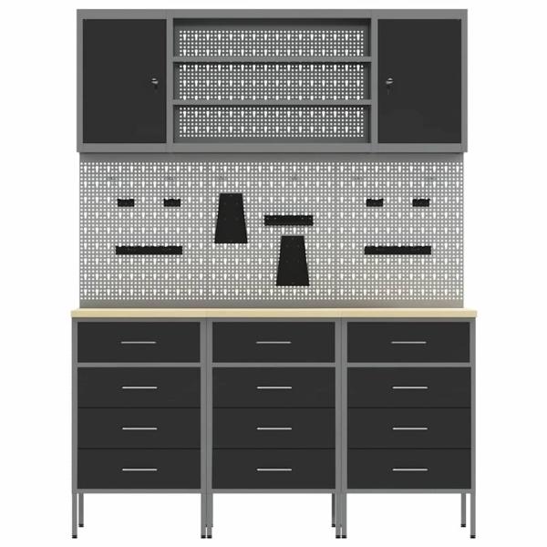 7-teiliges Werkbank-Set Schwarz Stahl