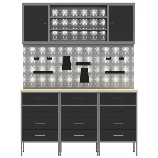 7-teiliges Werkbank-Set Schwarz Stahl