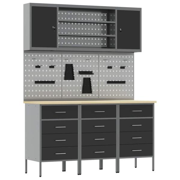 7-teiliges Werkbank-Set Schwarz Stahl