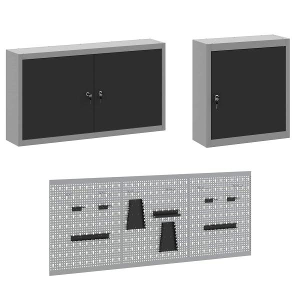 8-teiliges Werkbank- und Pegboard-Set schwarz aus MDF und Metall
