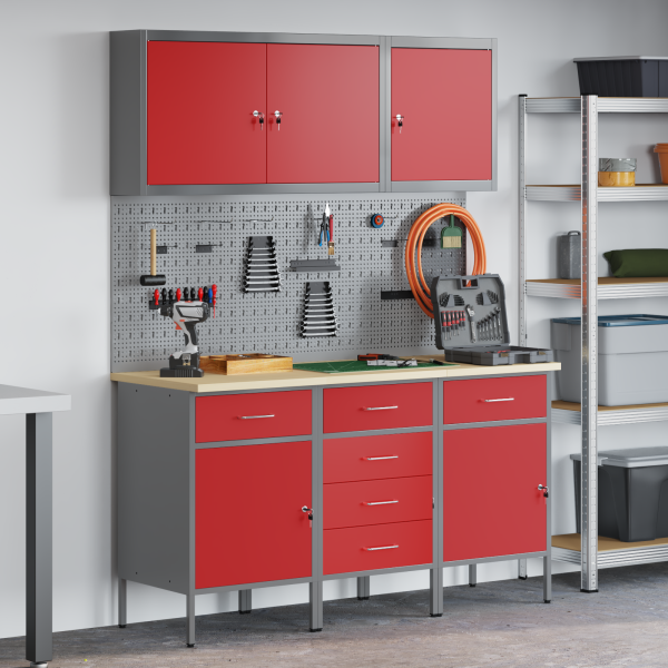 8-teiliges Werkbank-Set Roter Stahl