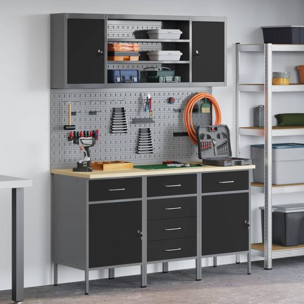 ARDEBO.de - 7-teiliges Werkbank-Set aus schwarzem Stahl