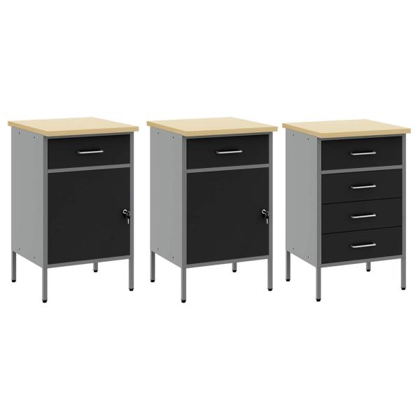 7-teiliges Werkbank-Set aus schwarzem Stahl