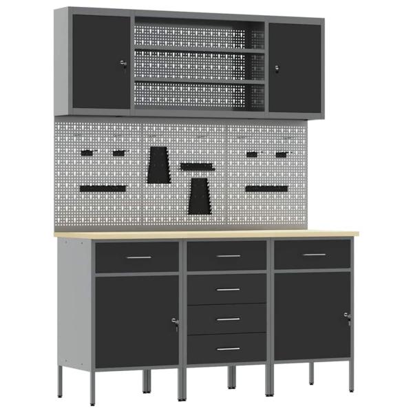 7-teiliges Werkbank-Set aus schwarzem Stahl