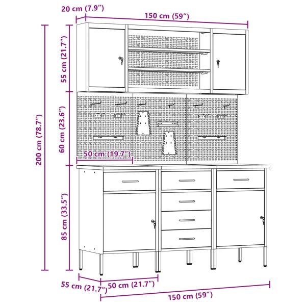 7-teiliges Werkbank-Set aus schwarzem Stahl