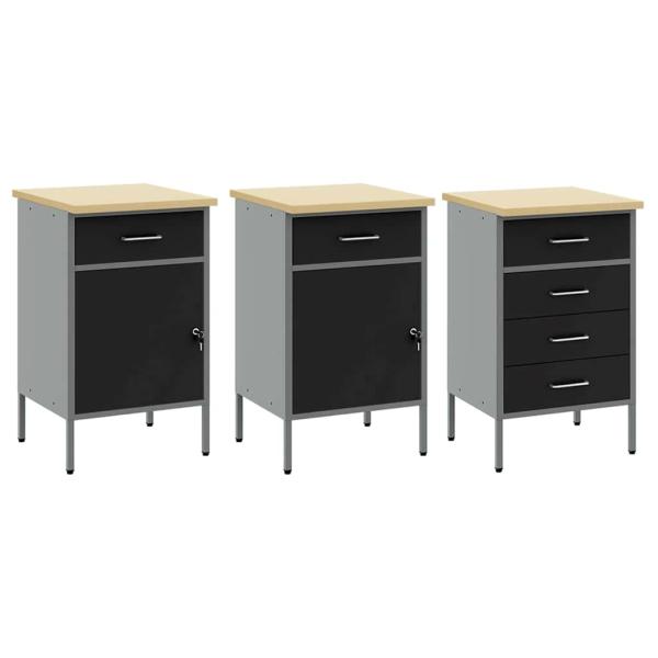 7-teiliges Werkbank-Set aus schwarzem Stahl