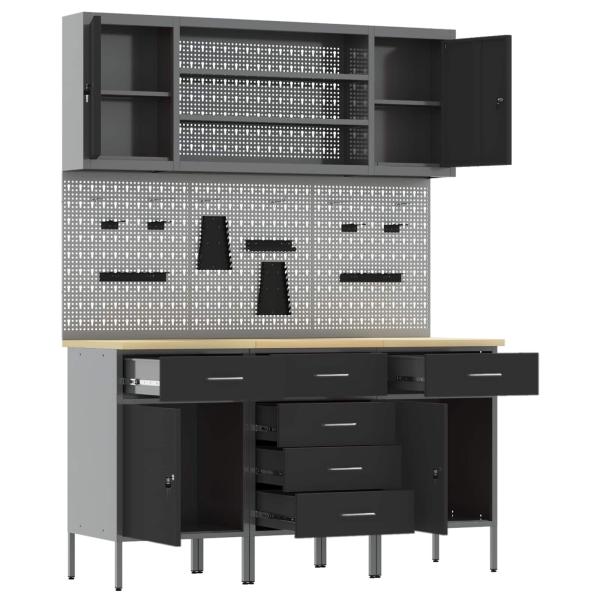 7-teiliges Werkbank-Set aus schwarzem Stahl