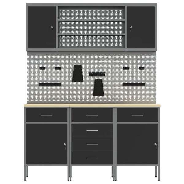 7-teiliges Werkbank-Set aus schwarzem Stahl