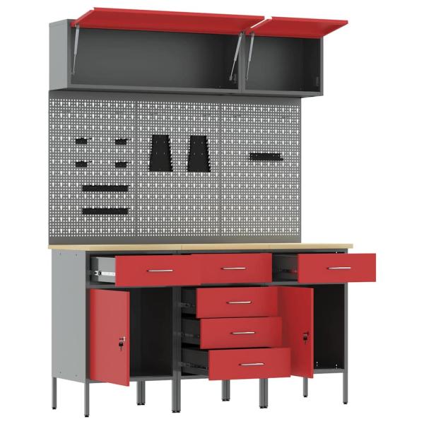 8-teiliges Werkbankset in Rot aus Stahl