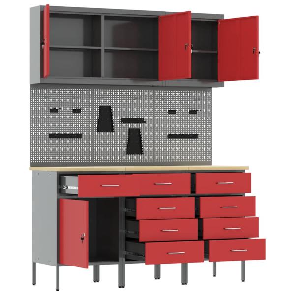 8-teiliges Werkbank-Set in Rotem Stahl