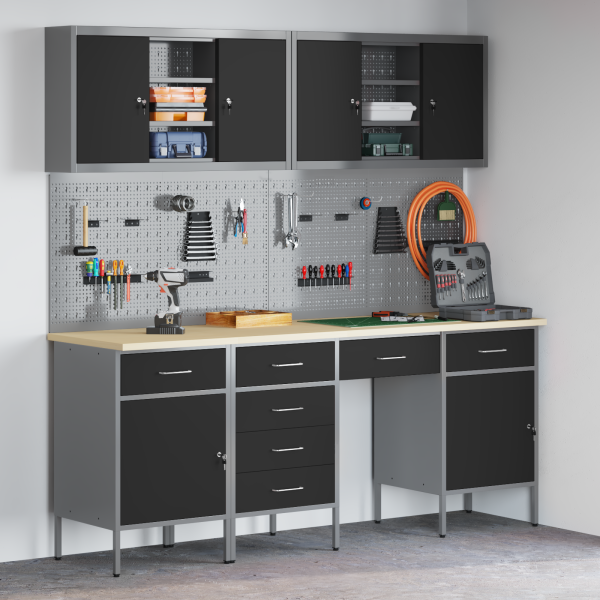 10-teiliges Werkbank-Set aus schwarzem Stahl