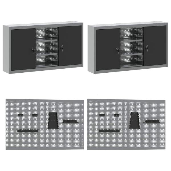 10-teiliges Werkbank- und Pegboard-Set in Schwarz aus MDF und Metall